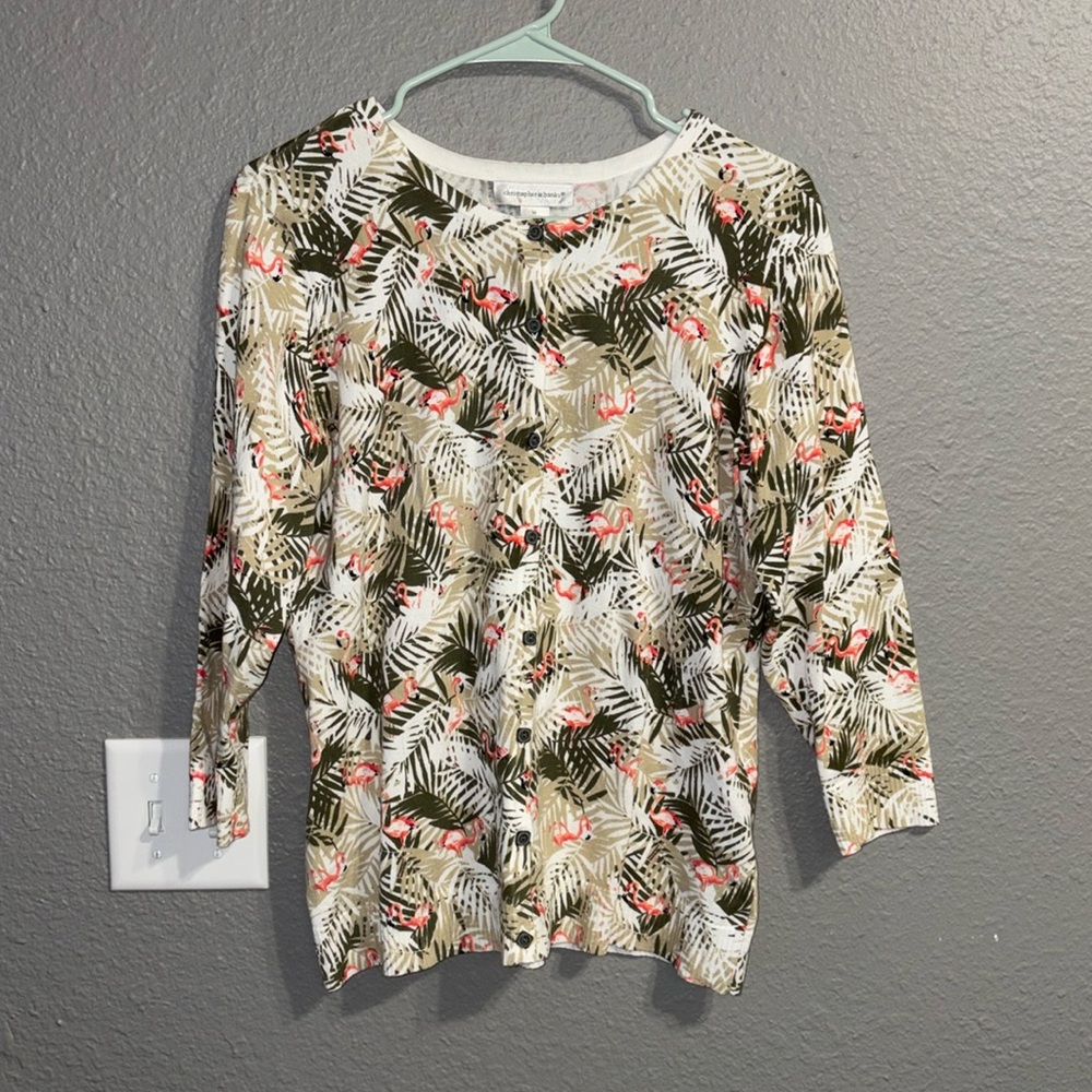 Christopher & Banks flamingo and palm tree cardigan